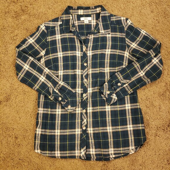 croft & barrow Tops - Croft & Barrow Petite XS Long Sleeve Button Shirt Plaid Shirt Dark Teal